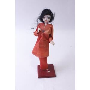 Vintage Chinese Doll in Red Costume, 9" Figure, Art Doll, Collectible,